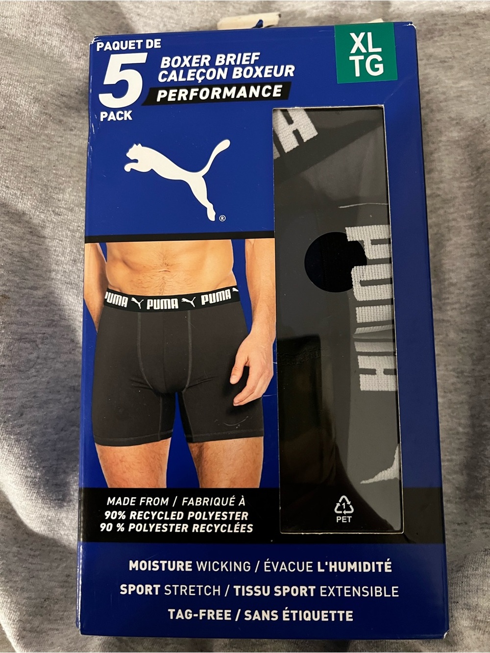 Puma Men's Black Performance Boxer Briefs - 5 Pack XL